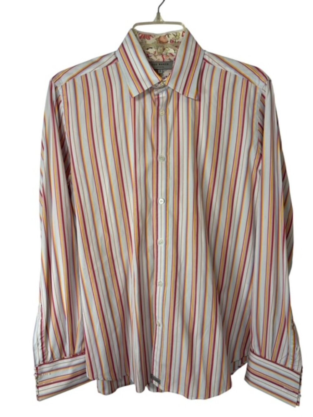 Ted Baker Men's Casual Shirt Pink, Red, Orange Striped Size 3